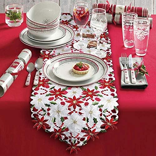AFEIDD Asztal Dekoráció Ágynemű Holly Karácsonyi Hímzett Futó Asztal Dekoráció lakberendezés (Piros, Egy